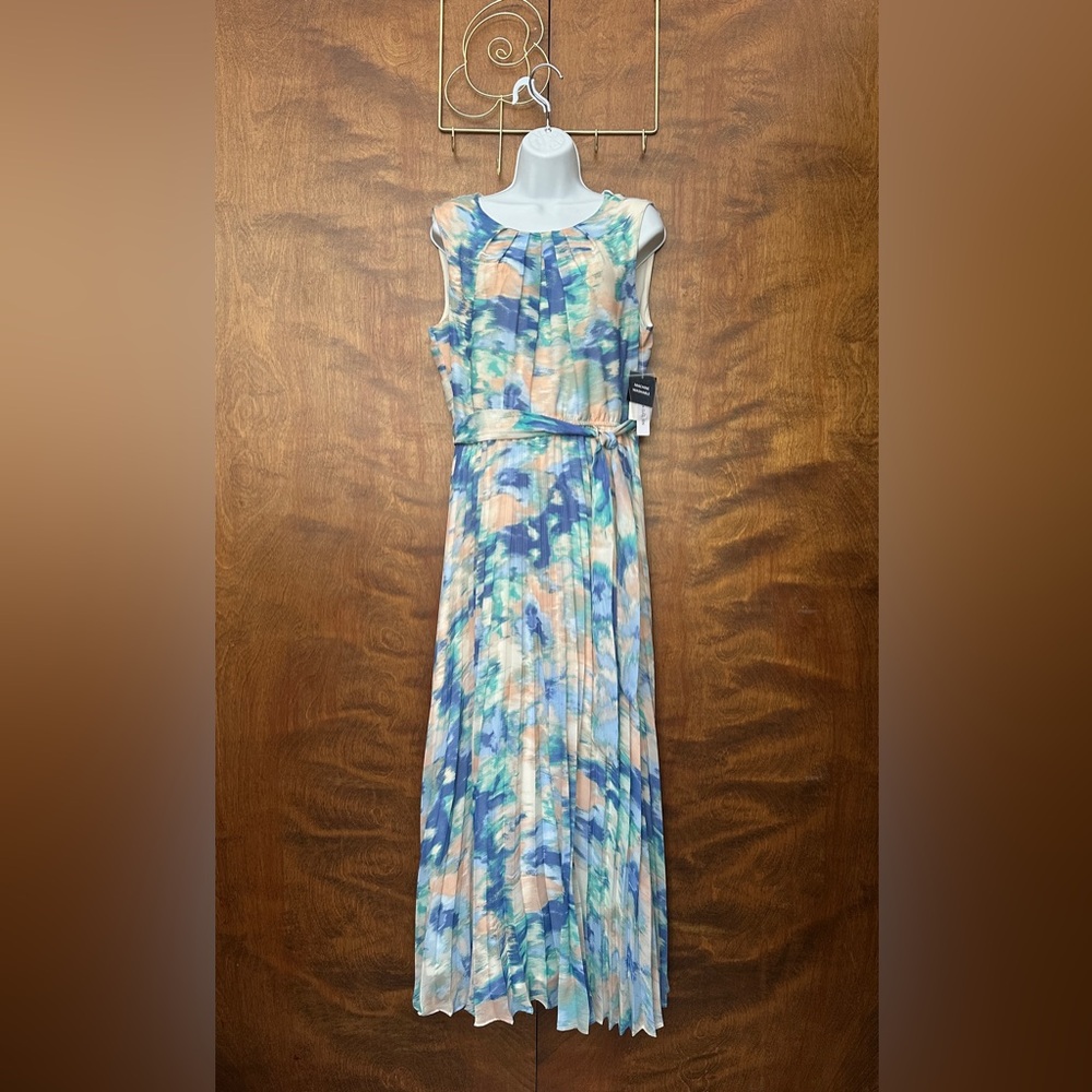 Sandra Darren Sleeveless Chiffon Maxi Dress Womens 12 Watercolor Midi Wedding